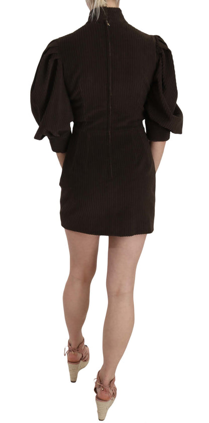 Mini-robe moulante en velours côtelé marron en coton Dolce & Gabbana