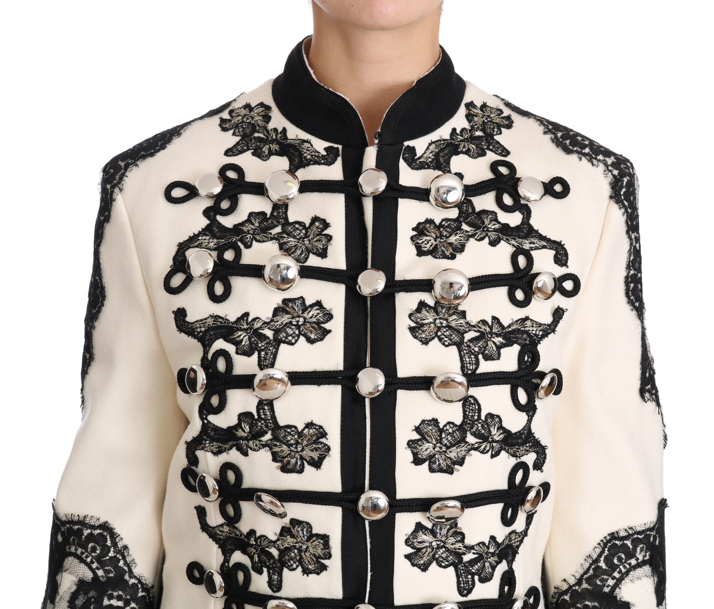 Chaqueta barroca floral negra de lana blanca de Dolce & Gabbana