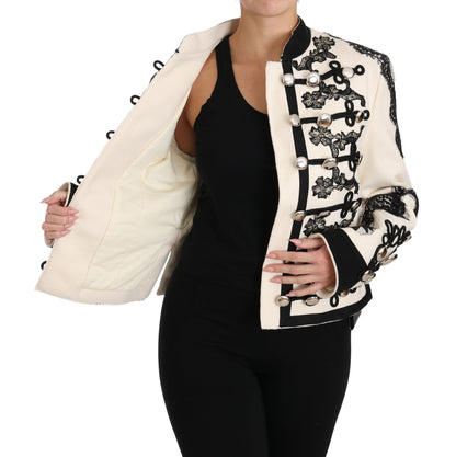 Chaqueta barroca floral negra de lana blanca de Dolce & Gabbana