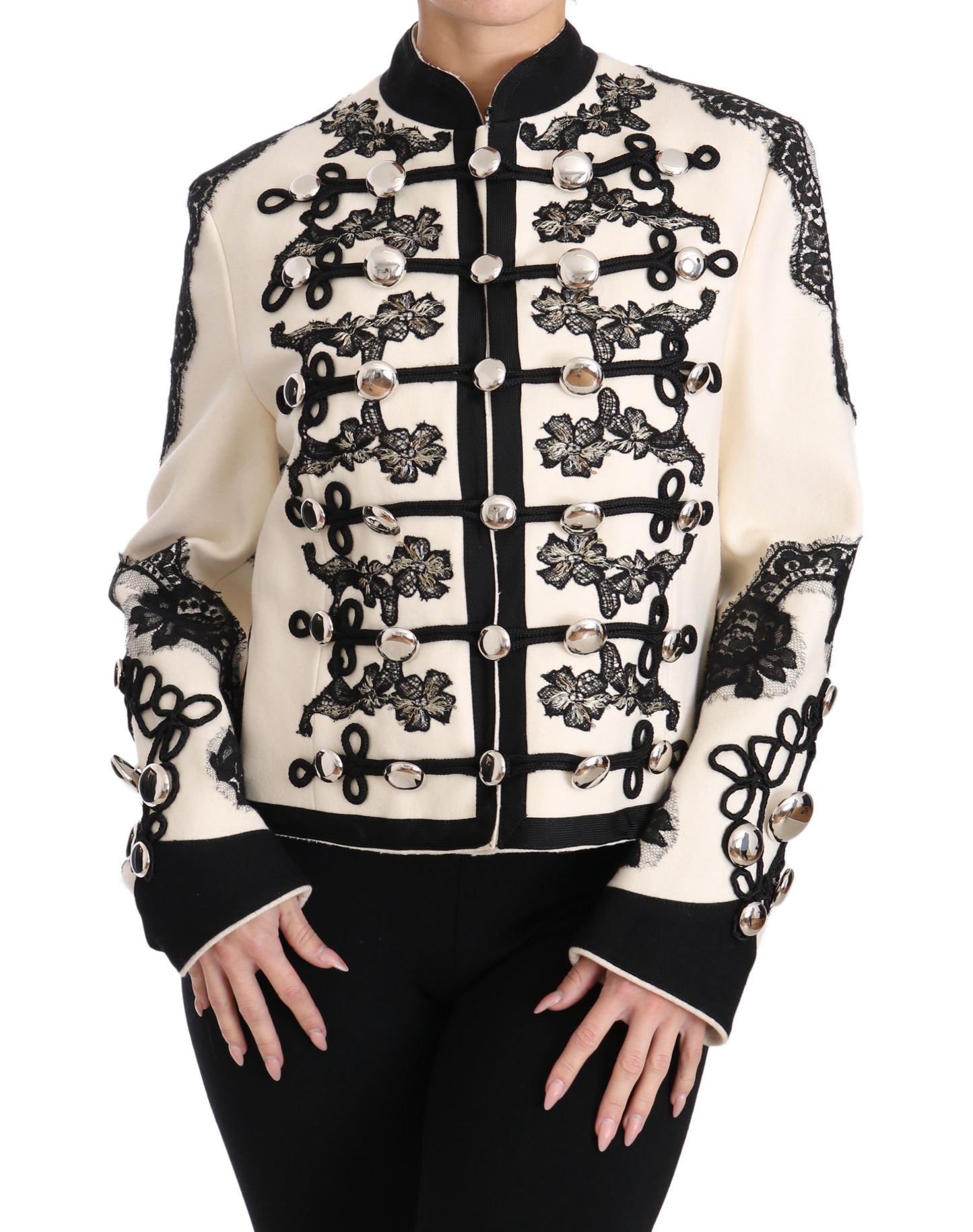 Chaqueta barroca floral negra de lana blanca de Dolce & Gabbana