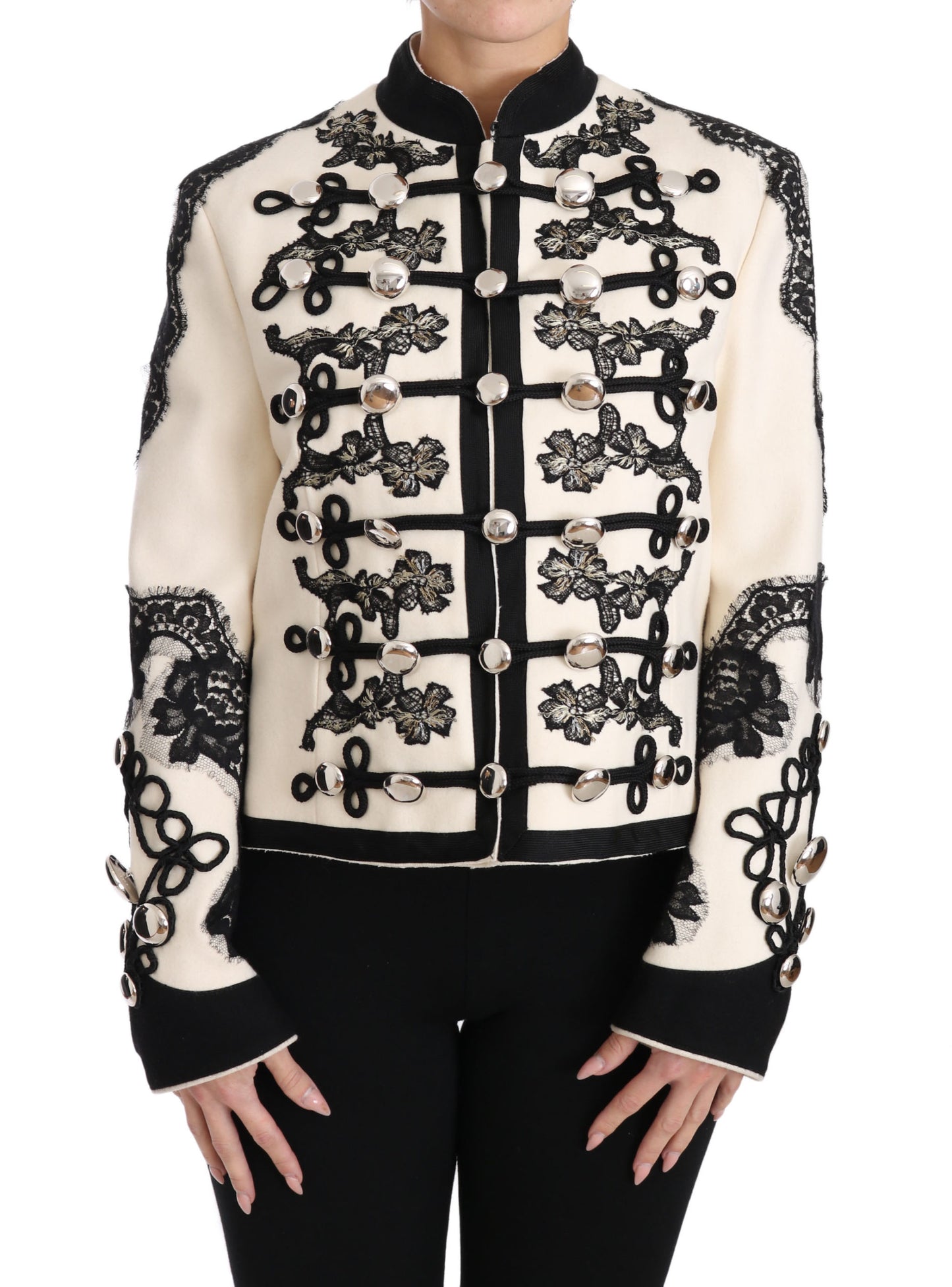 Chaqueta barroca floral negra de lana blanca de Dolce & Gabbana