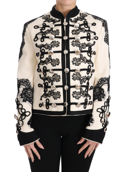 Chaqueta barroca floral negra de lana blanca de Dolce & Gabbana
