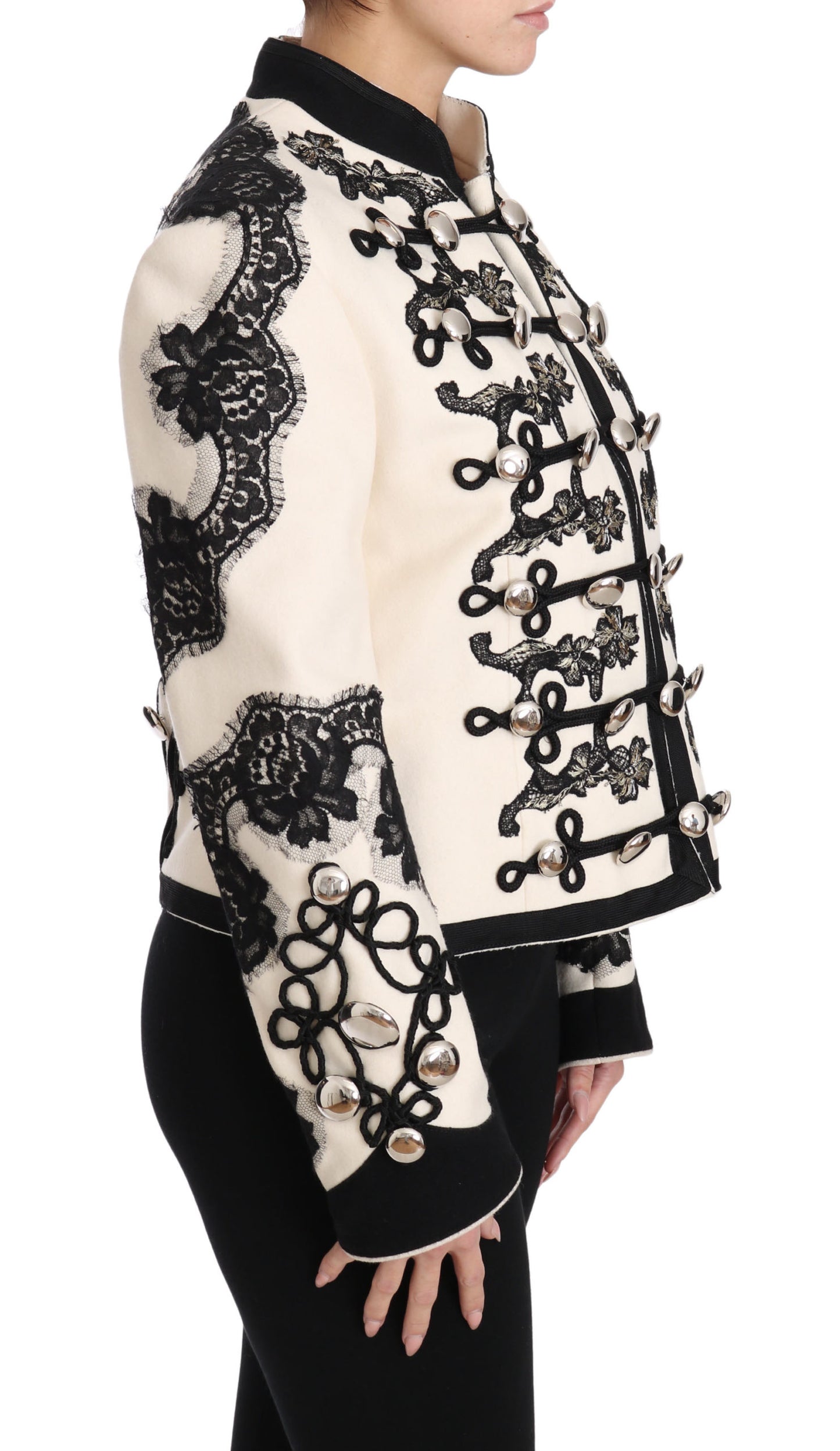 Chaqueta barroca floral negra de lana blanca de Dolce & Gabbana
