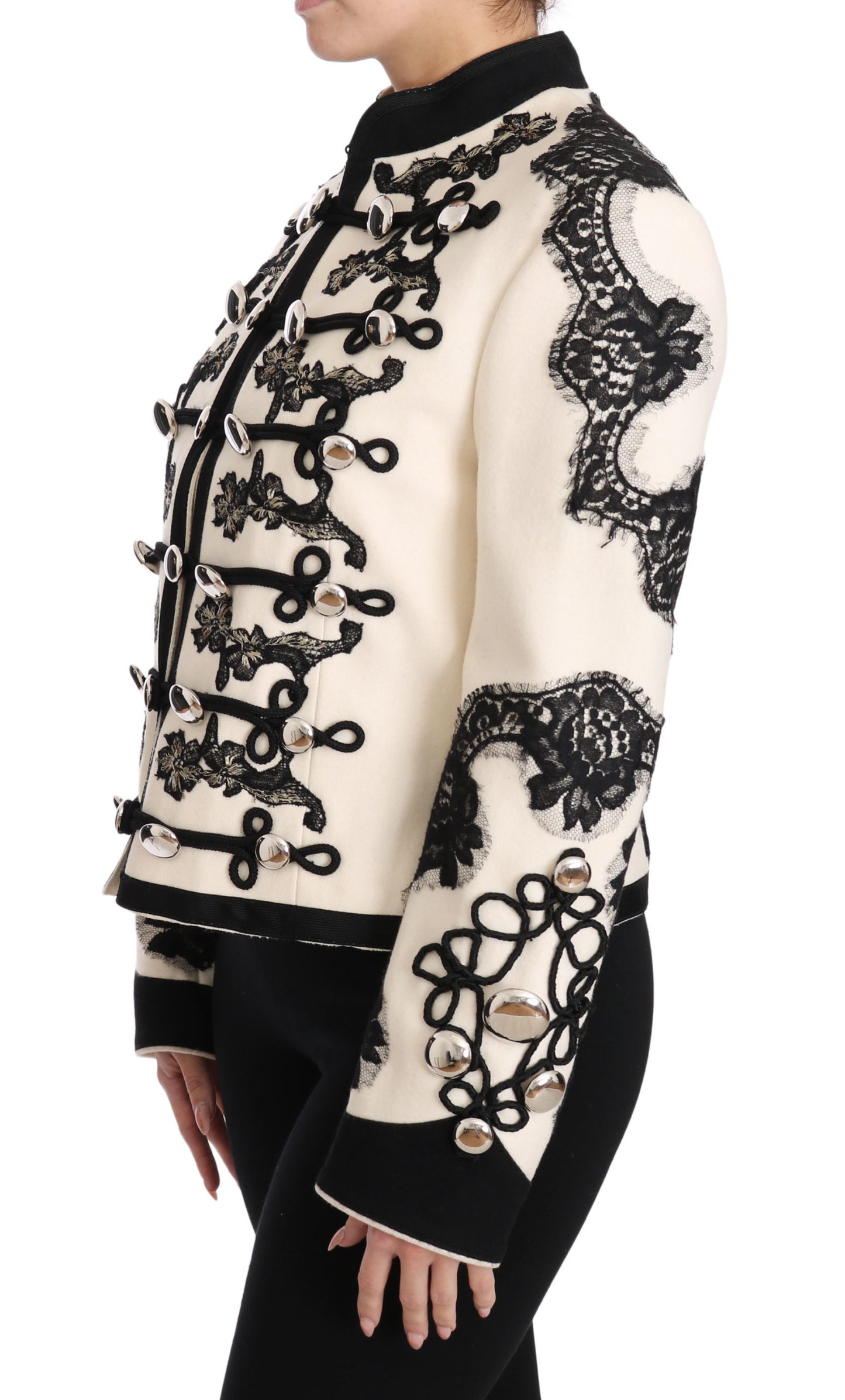 Chaqueta barroca floral negra de lana blanca de Dolce & Gabbana