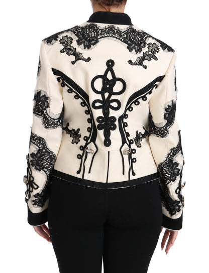 Chaqueta barroca floral negra de lana blanca de Dolce & Gabbana