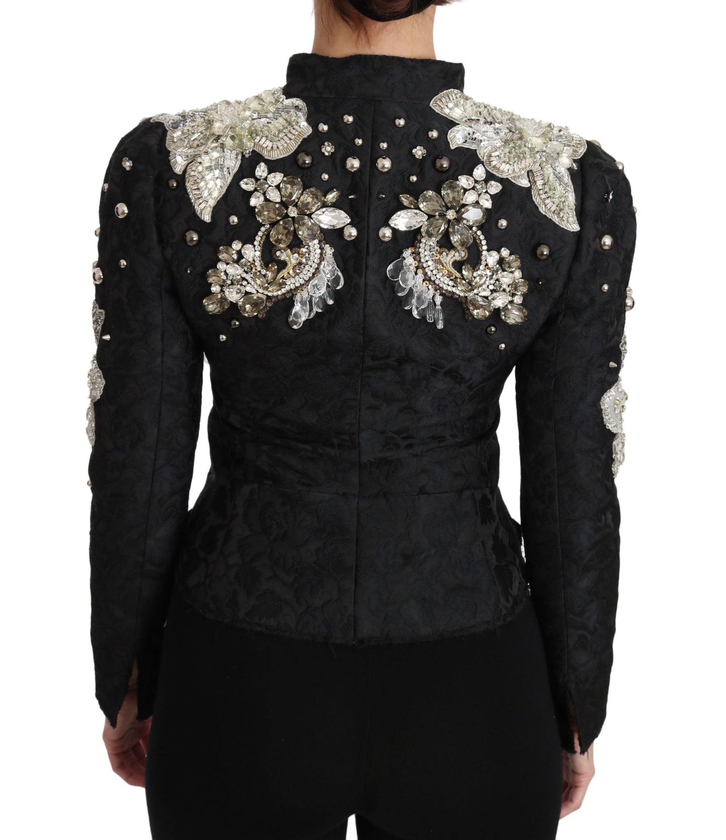 Veste Dolce & Gabbana en jacquard noir ornée de cristaux à motif floral