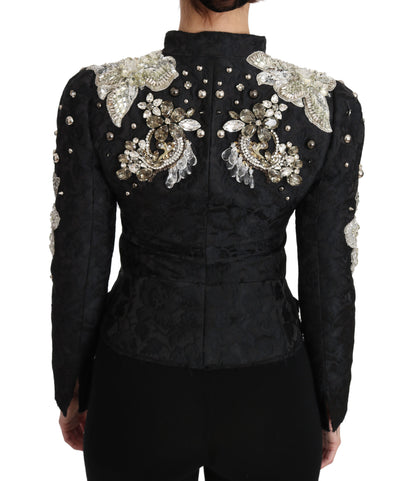Veste Dolce & Gabbana en jacquard noir ornée de cristaux à motif floral