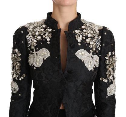 Veste Dolce & Gabbana en jacquard noir ornée de cristaux à motif floral