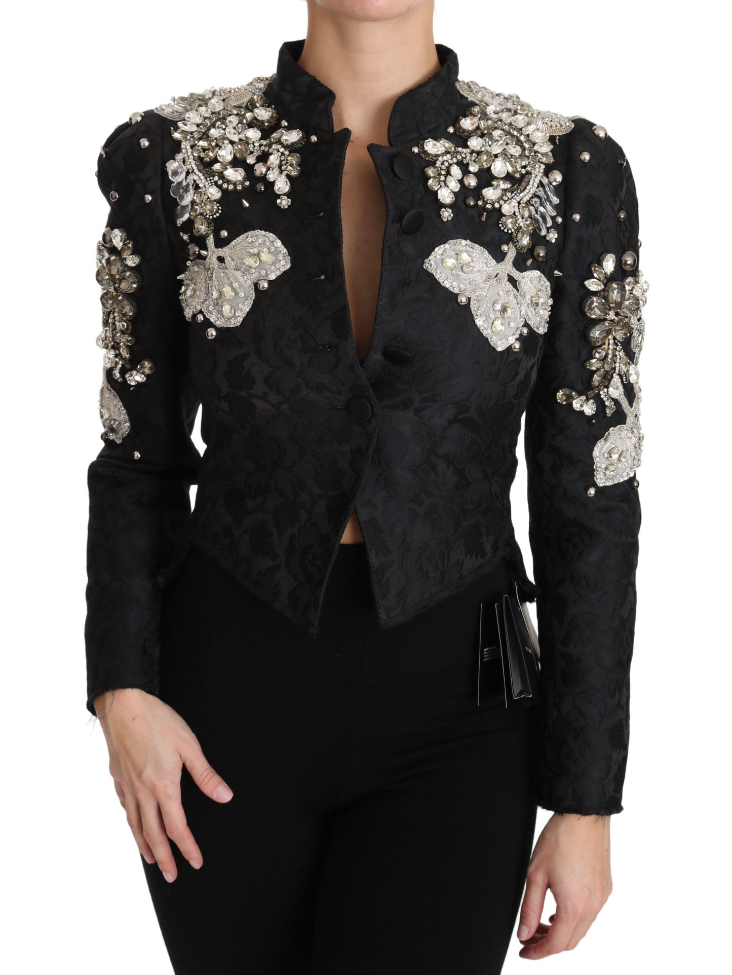 Veste Dolce & Gabbana en jacquard noir ornée de cristaux à motif floral