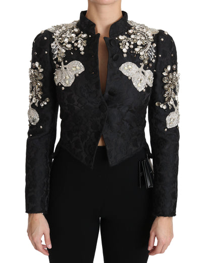 Veste Dolce & Gabbana en jacquard noir ornée de cristaux à motif floral