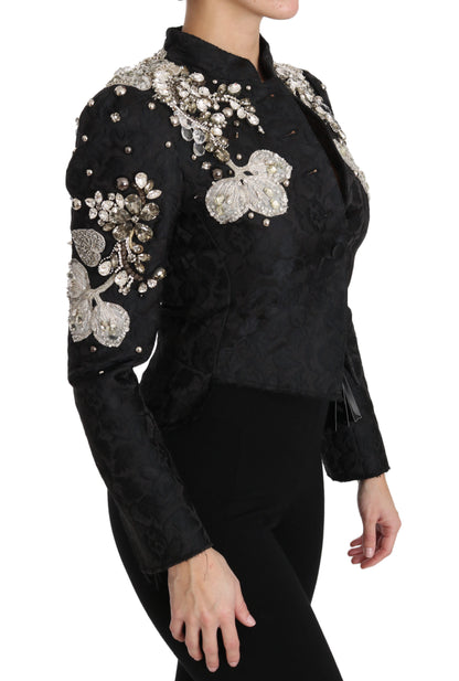 Veste Dolce & Gabbana en jacquard noir ornée de cristaux à motif floral