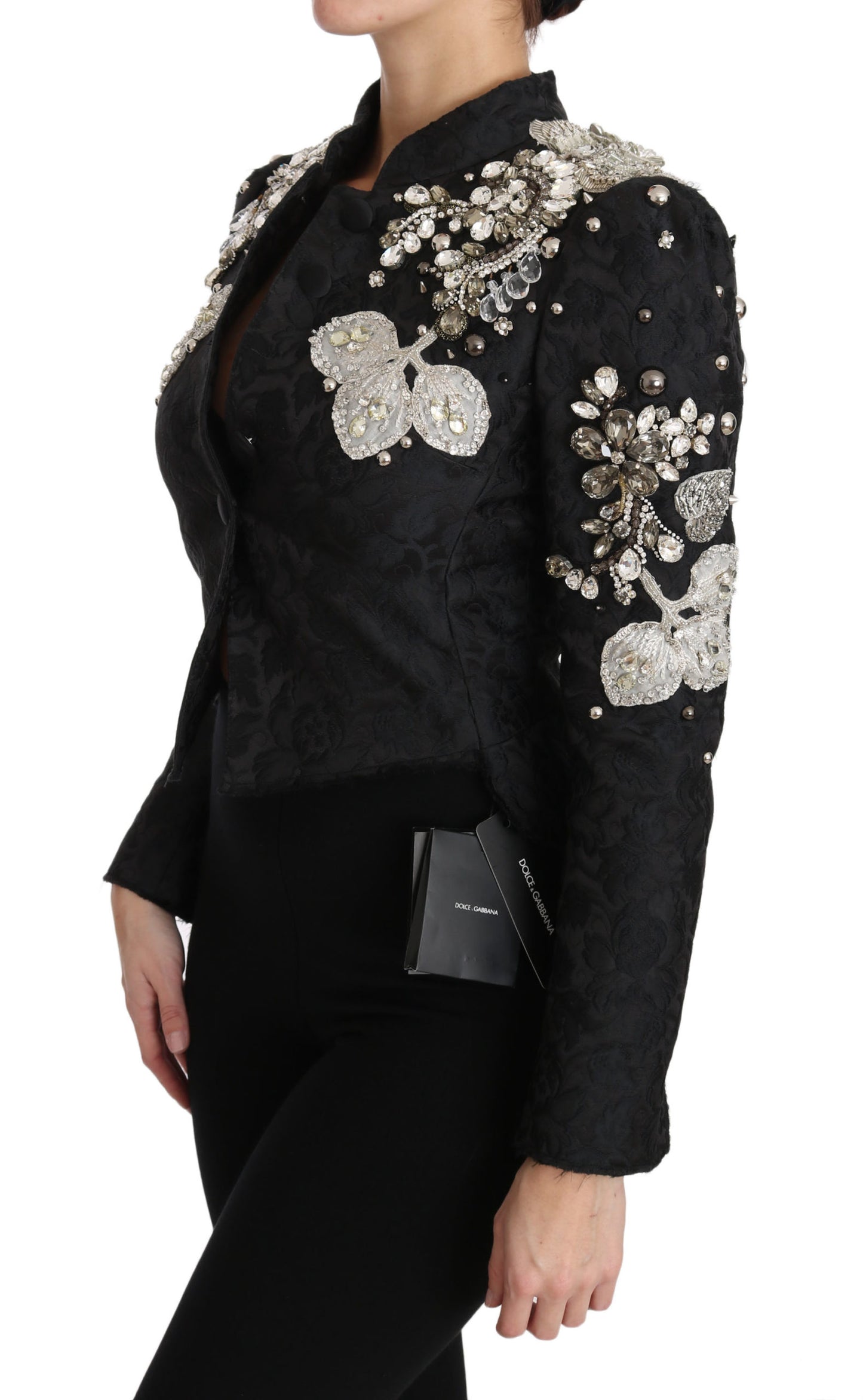 Veste Dolce & Gabbana en jacquard noir ornée de cristaux à motif floral