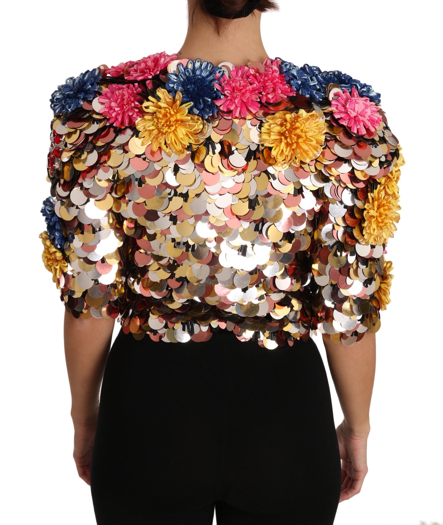 Veste Manteau Fleurie à Paillettes et Cristaux Dolce & Gabbana