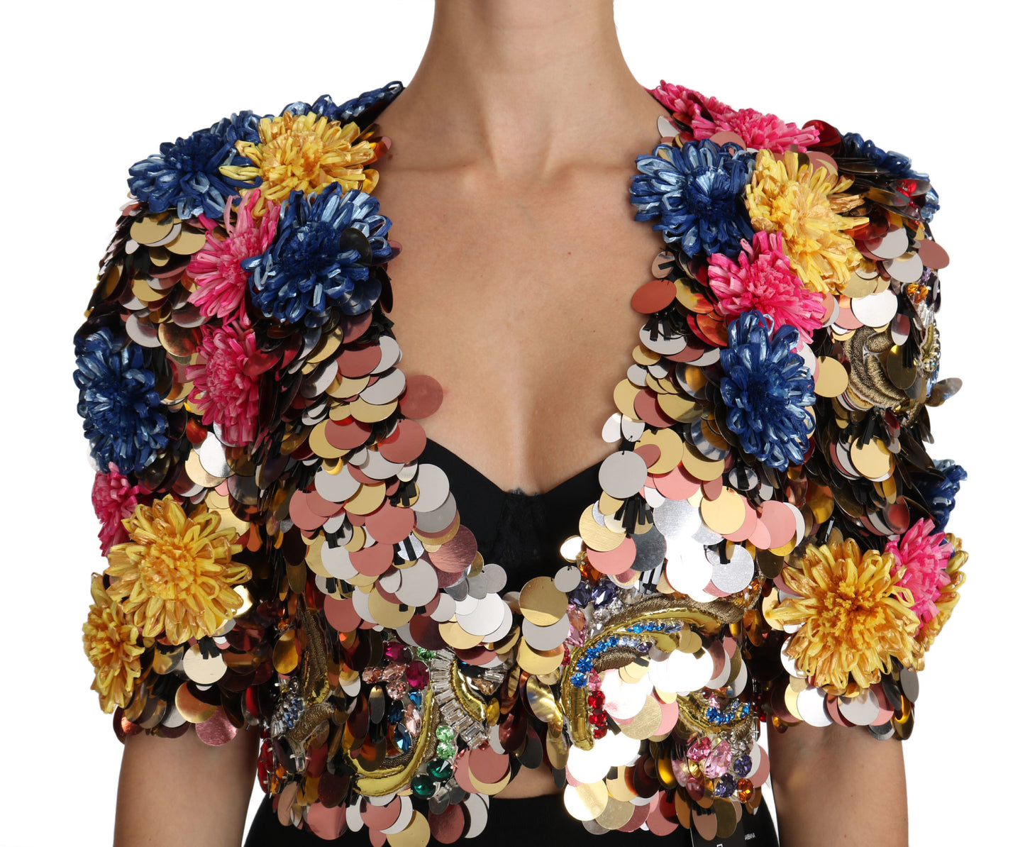Veste Manteau Fleurie à Paillettes et Cristaux Dolce & Gabbana