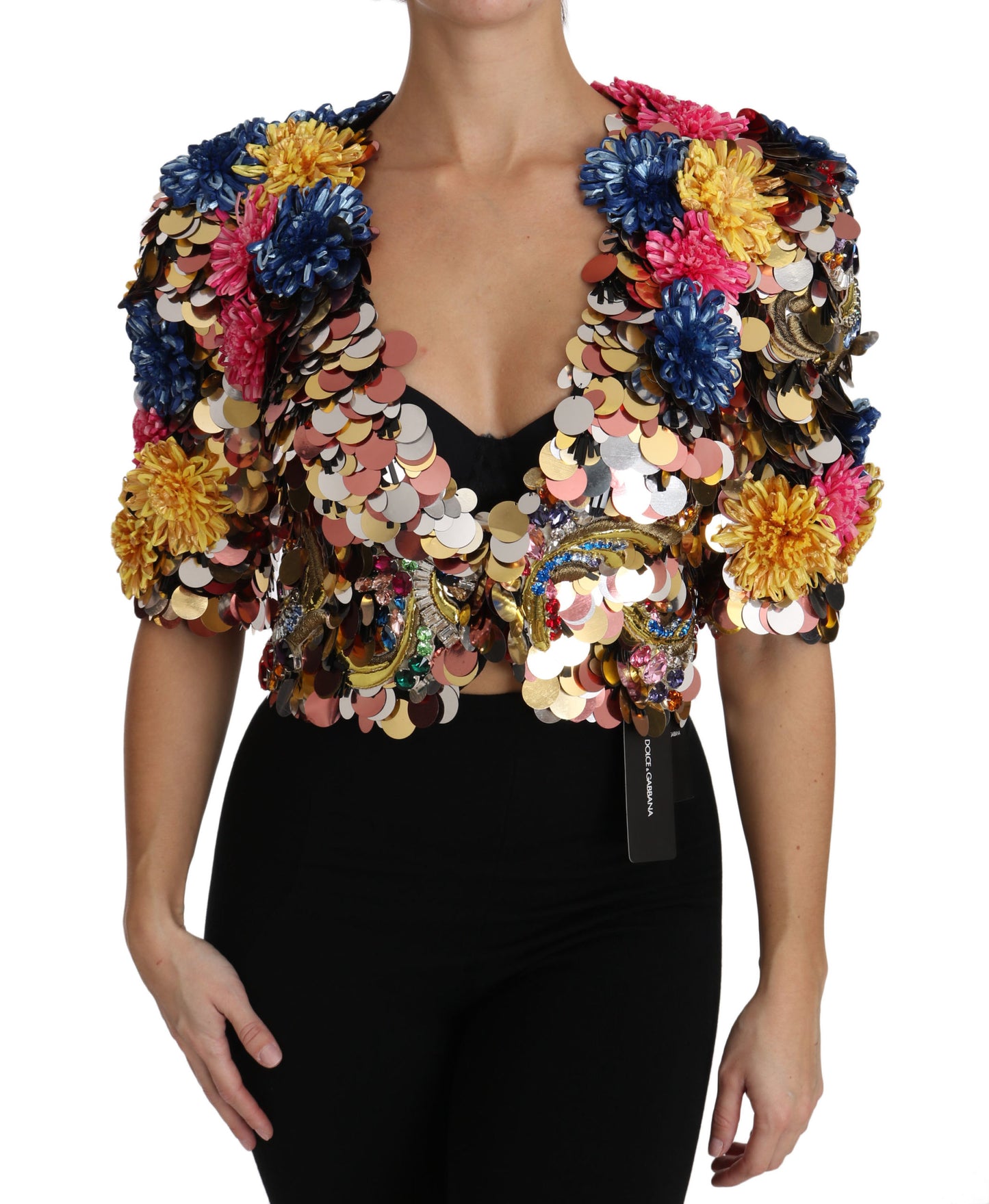 Veste Manteau Fleurie à Paillettes et Cristaux Dolce & Gabbana