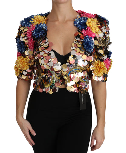 Veste Manteau Fleurie à Paillettes et Cristaux Dolce & Gabbana