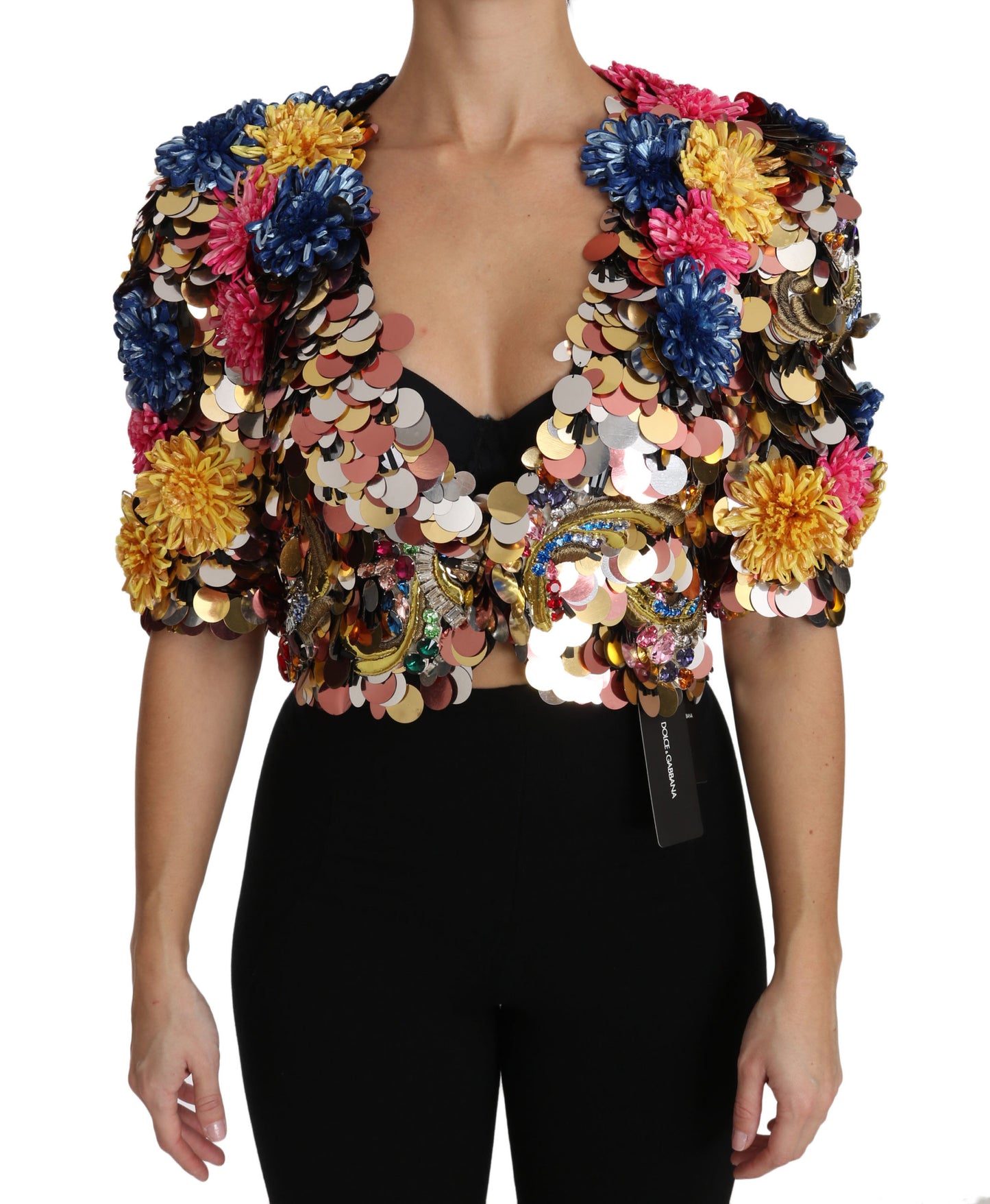 Veste Manteau Fleurie à Paillettes et Cristaux Dolce & Gabbana
