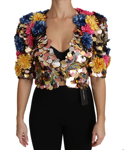 Veste Manteau Fleurie à Paillettes et Cristaux Dolce & Gabbana