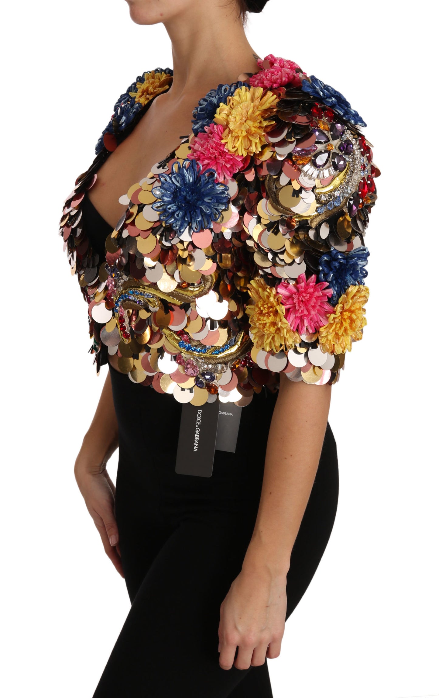 Veste Manteau Fleurie à Paillettes et Cristaux Dolce & Gabbana