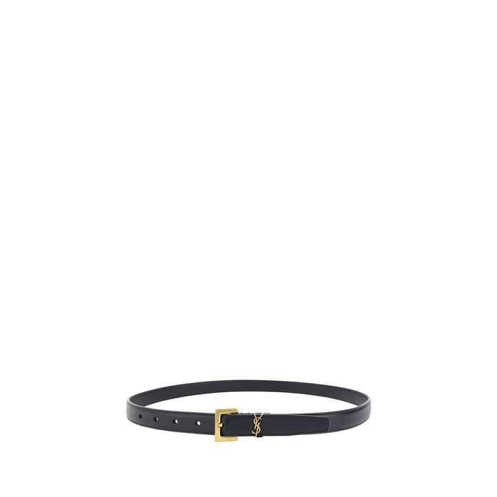 Saint Laurent Black Calf Leather Bos Taurus Thin Belt