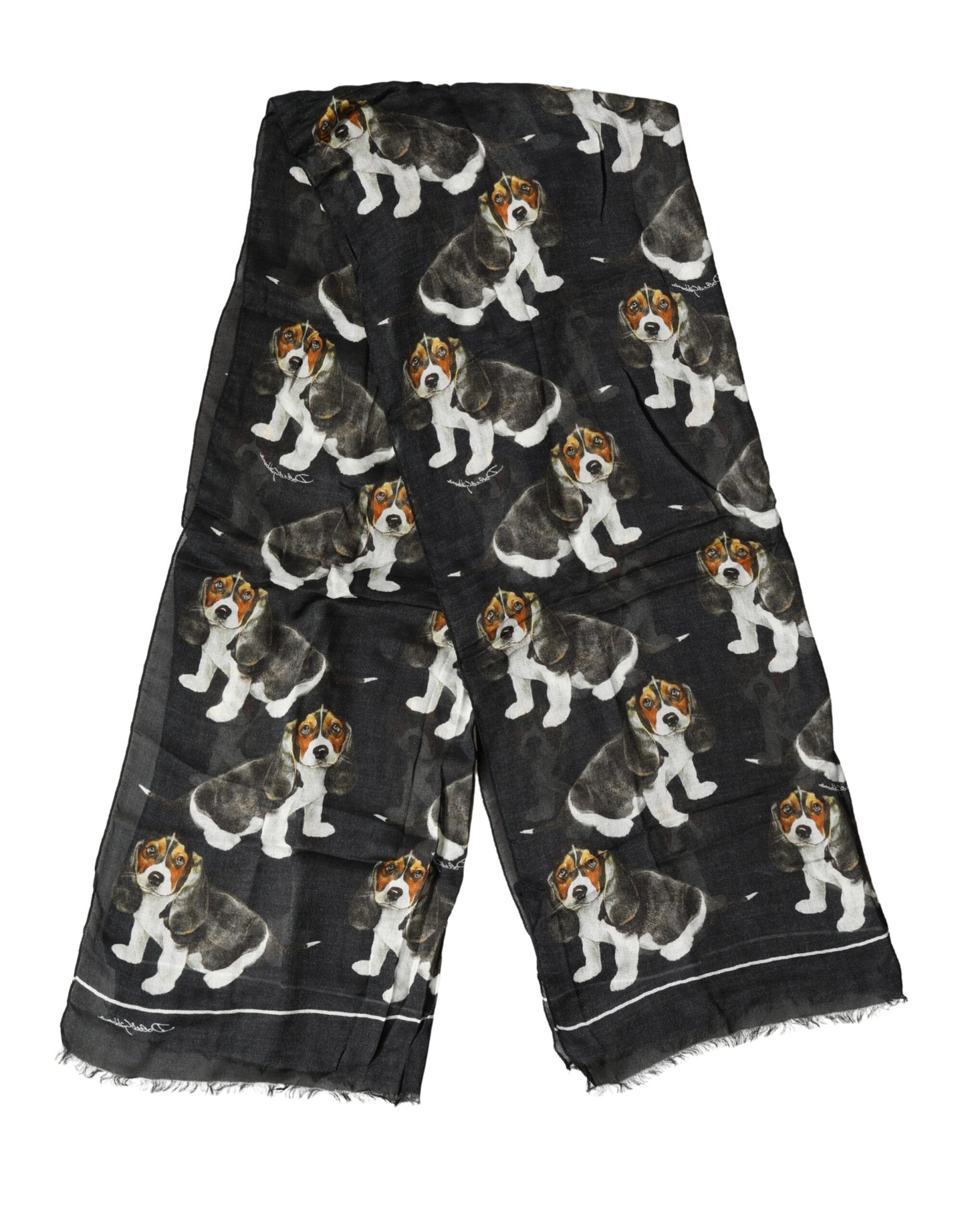 Fular de Lana Modal con Estampado de Perros Negro Dolce & Gabbana Foulard de 178cm x 63cm
