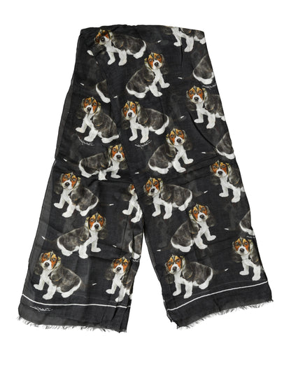 Fular de Lana Modal con Estampado de Perros Negro Dolce & Gabbana Foulard de 178cm x 63cm