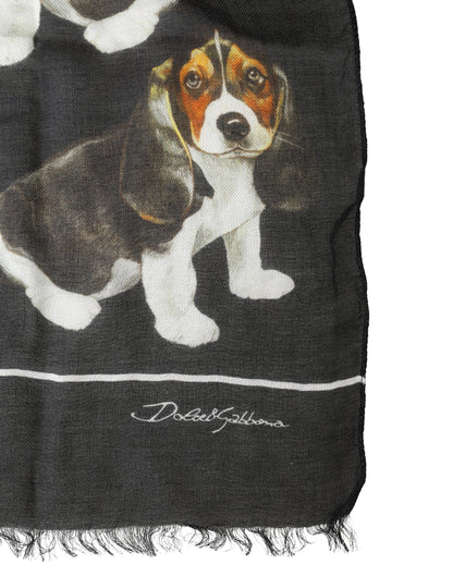 Fular de Lana Modal con Estampado de Perros Negro Dolce & Gabbana Foulard de 178cm x 63cm