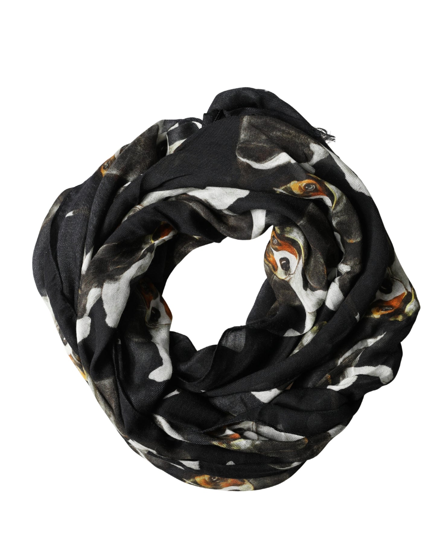 Fular de Lana Modal con Estampado de Perros Negro Dolce & Gabbana Foulard de 178cm x 63cm