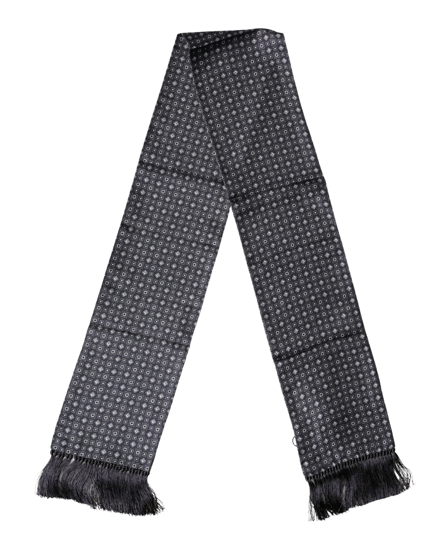 Foulard envolvente geométrico con flecos de seda negra Dolce & Gabbana de 136 cm x 15 cm