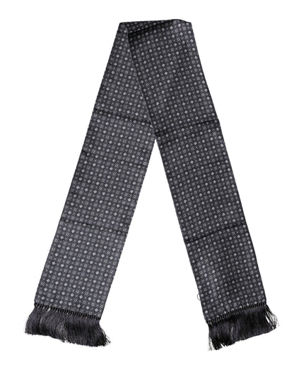 Foulard envolvente geométrico con flecos de seda negra Dolce & Gabbana de 136 cm x 15 cm