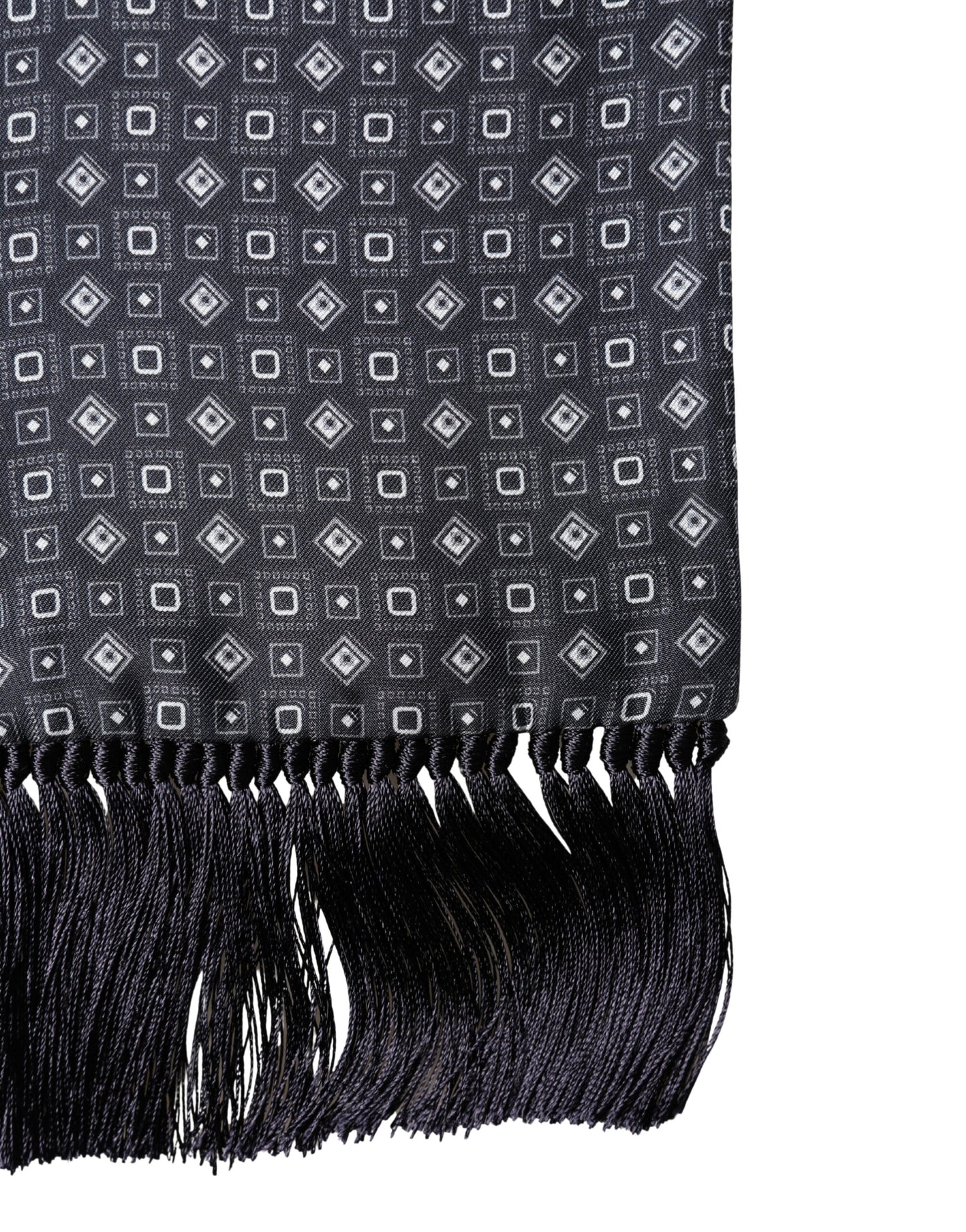 Foulard envolvente geométrico con flecos de seda negra Dolce & Gabbana de 136 cm x 15 cm