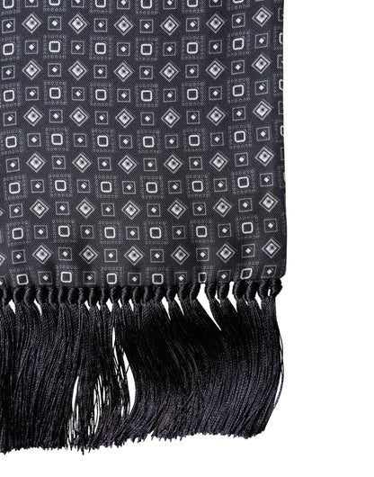 Foulard envolvente geométrico con flecos de seda negra Dolce & Gabbana de 136 cm x 15 cm