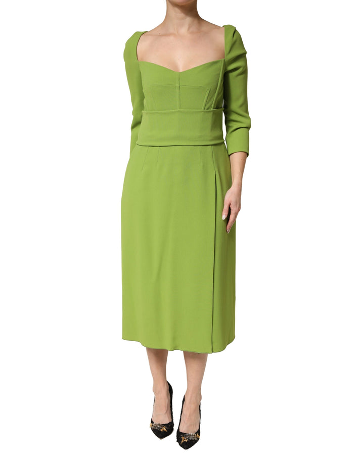 Vestido midi Dolce & Gabbana de seda verde con escote corazón