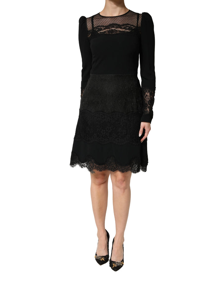 Vestido midi Dolce & Gabbana de encaje negro semitransparente de manga larga