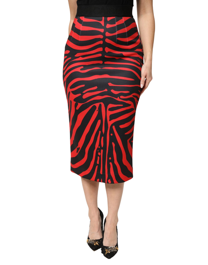Dolce & Gabbana Falda midi lápiz de poliéster con estampado de cebra roja y negra