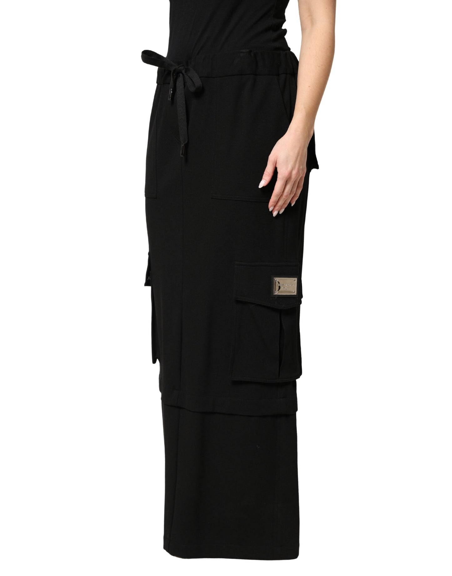 Jupe longue cargo Dolce & Gabbana en coton noir à cordon de serrage