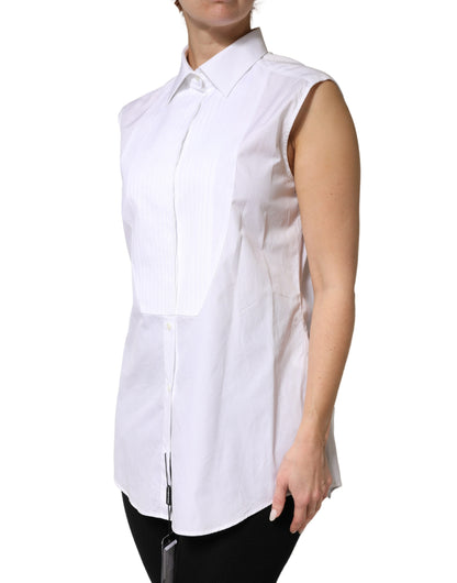 Top sin mangas abotonado de algodón blanco plisado Dolce & Gabbana