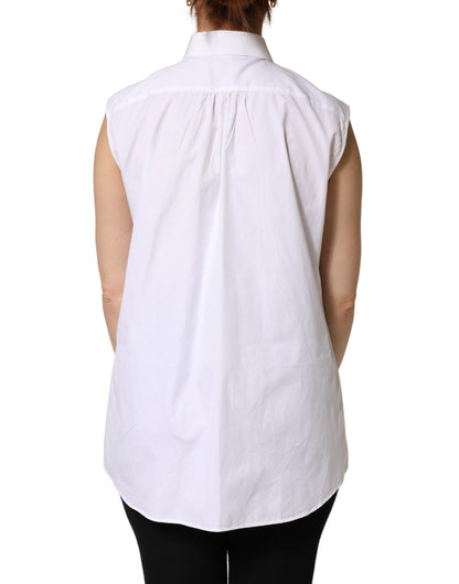 Top sin mangas abotonado de algodón blanco plisado Dolce & Gabbana
