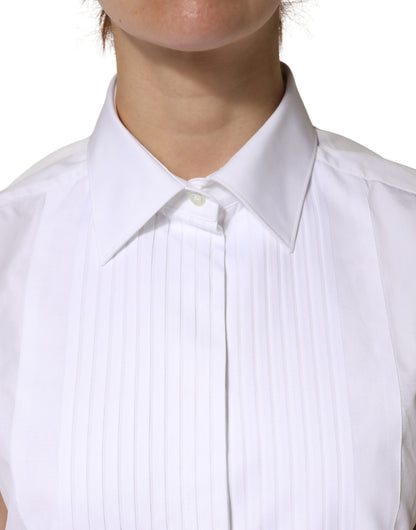 Top sin mangas abotonado de algodón blanco plisado Dolce & Gabbana