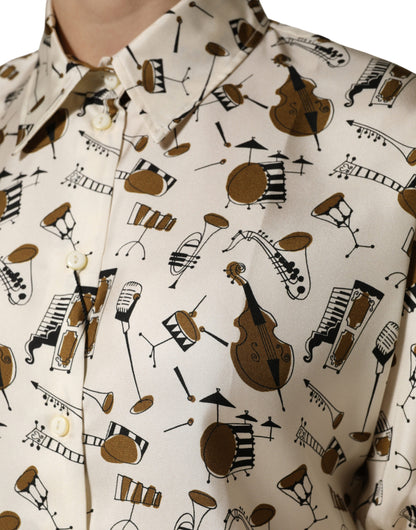 Dolce & Gabbana Beige Musical Instrument Print Short Sleeve Top