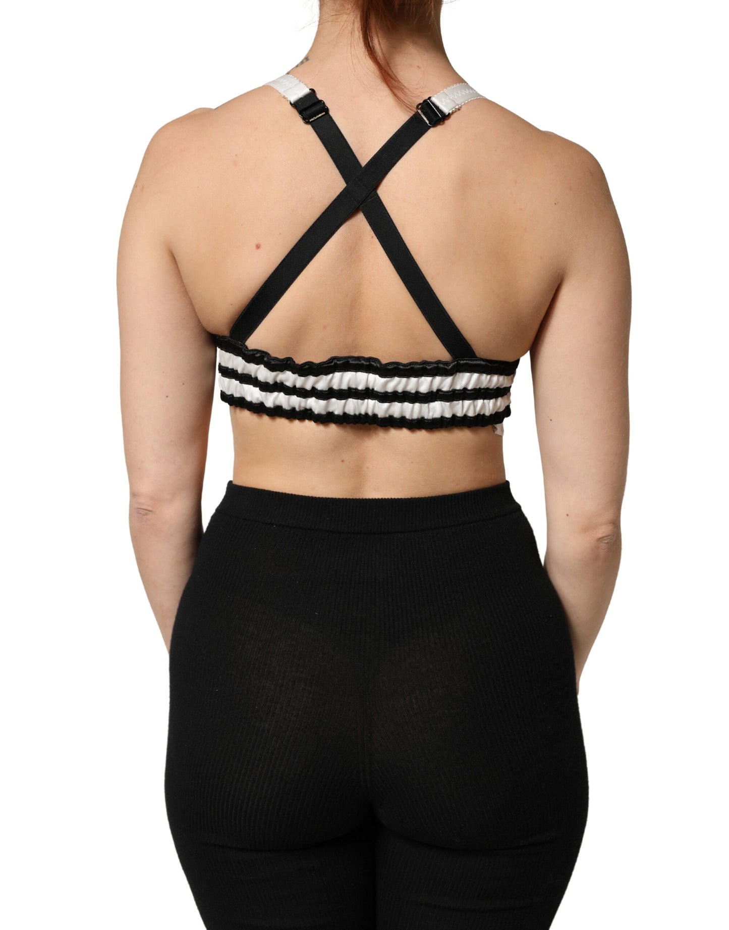 Top bralette Dolce & Gabbana de satén de seda negro con estampado floral y logo, estilo crop