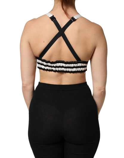 Top bralette Dolce & Gabbana de satén de seda negro con estampado floral y logo, estilo crop