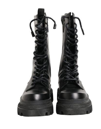 Botines de combate Dolce & Gabbana de cuero negro con suela trek