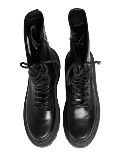 Botines de combate Dolce & Gabbana de cuero negro con suela trek