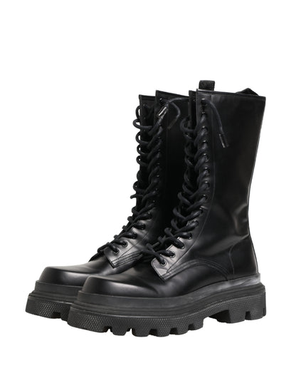 Botines de combate Dolce & Gabbana de cuero negro con suela trek