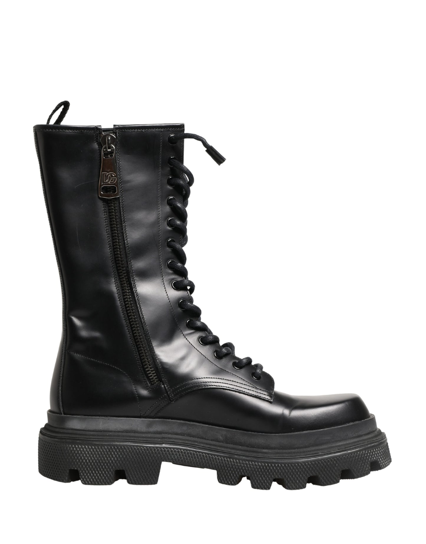 Botines de combate Dolce & Gabbana de cuero negro con suela trek