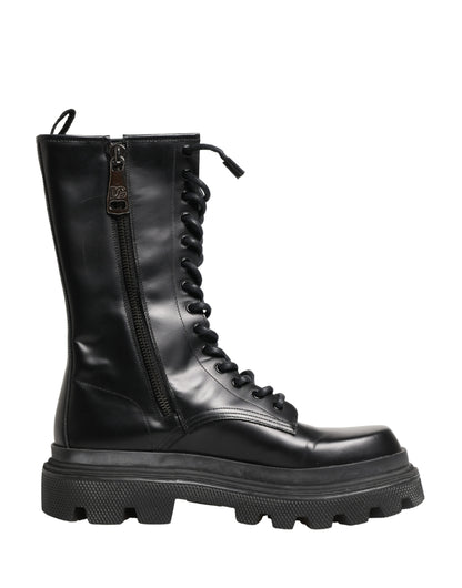 Botines de combate Dolce & Gabbana de cuero negro con suela trek