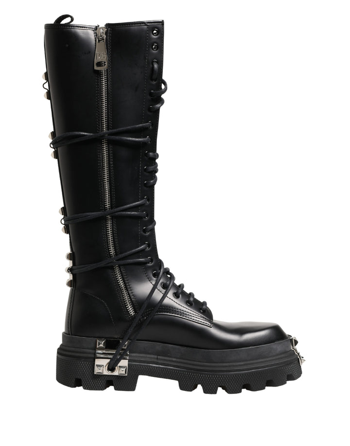 Bottes de combat hautes Dolce & Gabbana en cuir noir