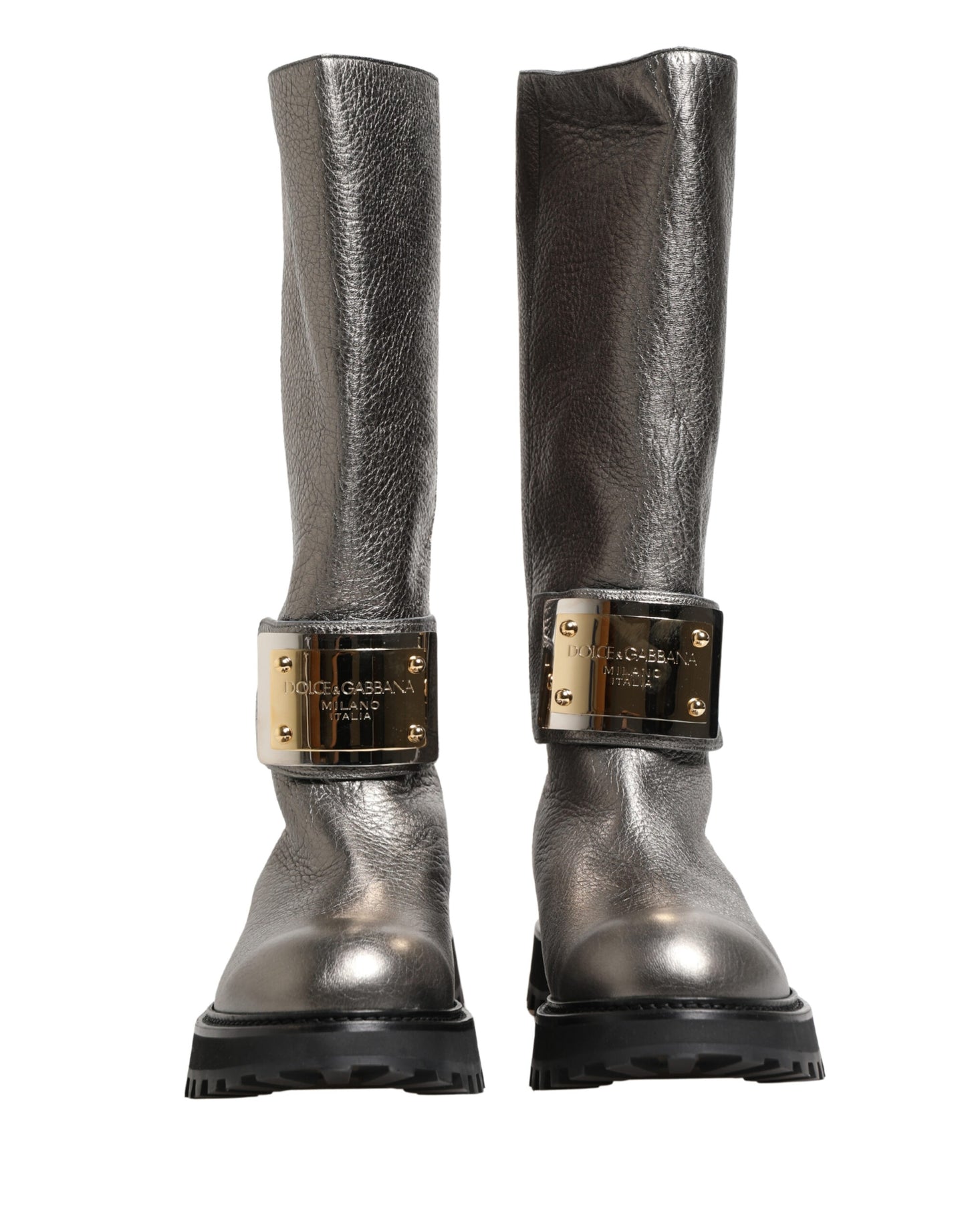Bottes mi-mollet Dolce & Gabbana en cuir argenté métallisé