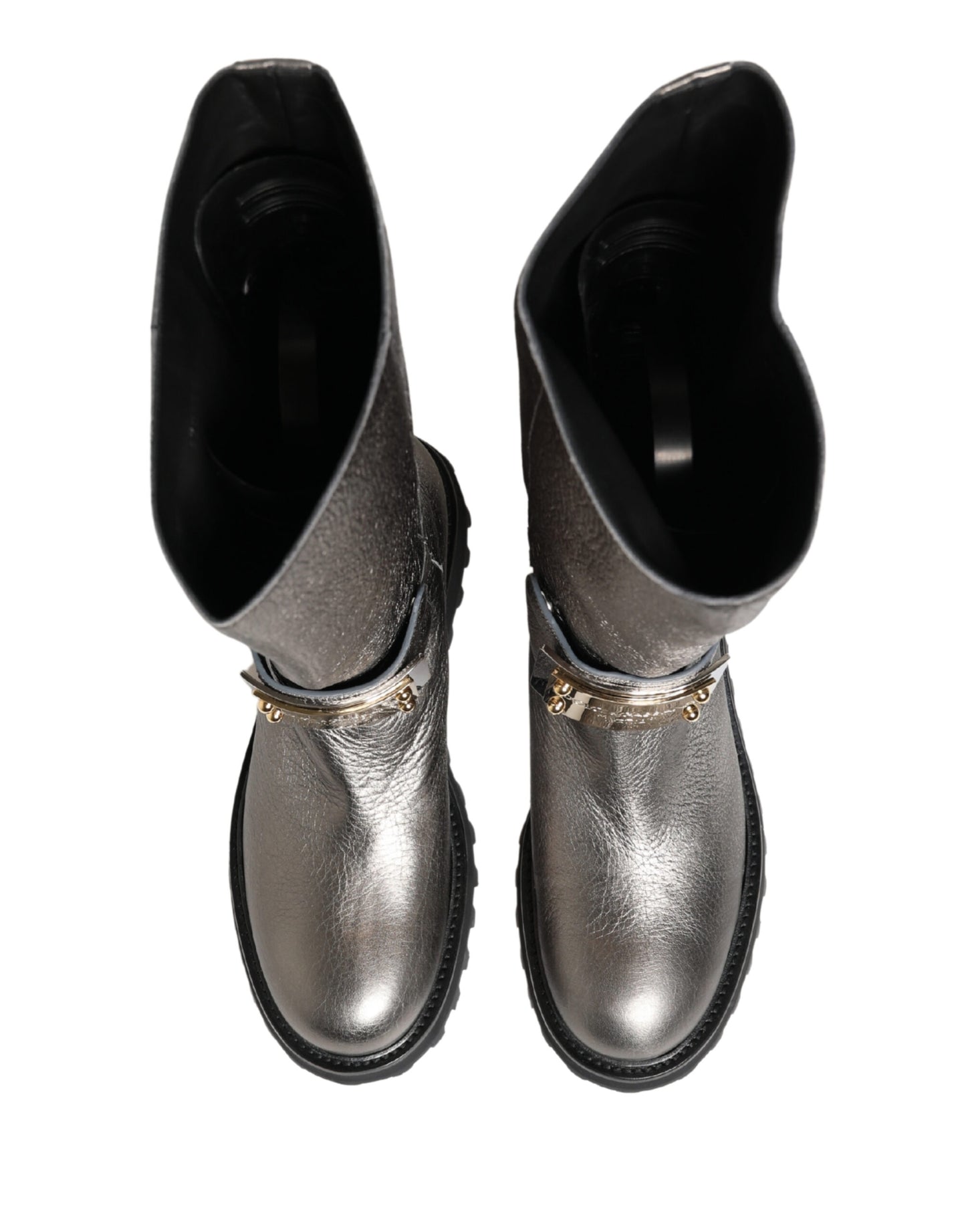 Bottes mi-mollet Dolce & Gabbana en cuir argenté métallisé